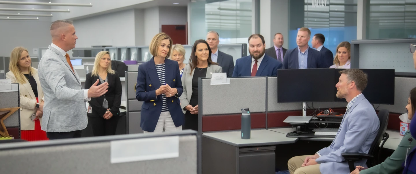 Gov. Reynolds speaks with state employees